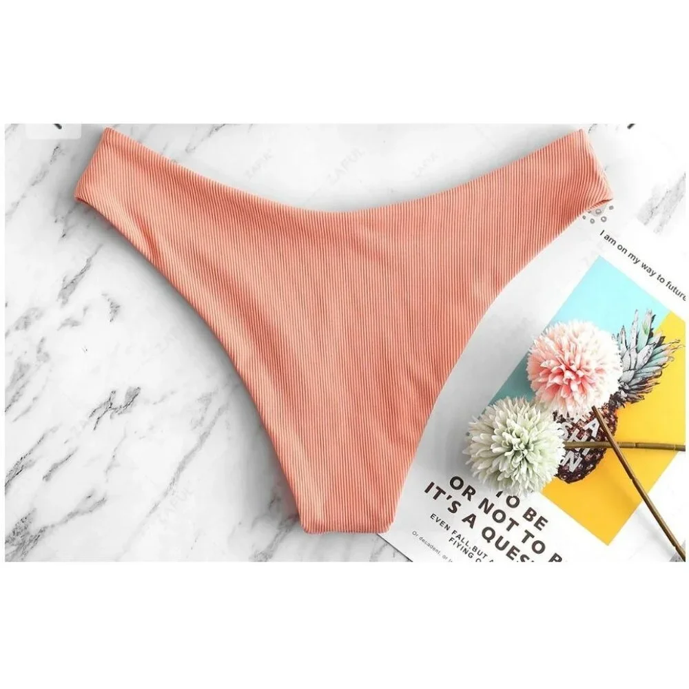 ZAFUL Pink/Orange Ribbed Bikini Bottoms - Size M (6), NWOT - Picture 2 of 7